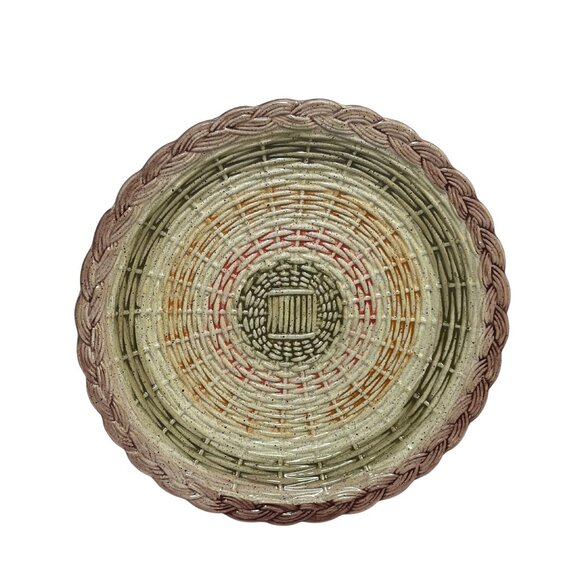 Vintage Italian Majolica Woven Ceramic Tray | Hand-Painted Basketweave Design Se - Picture 1 of 6